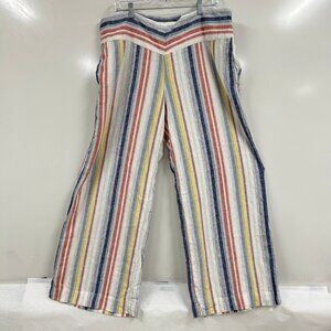XL Striped Wide Leg Pants | Retro Boho Coastal Linen Blend Lounge Trousers